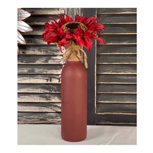 Hand Painted Wine Bottle, Vase, Reddish Brown with Jute